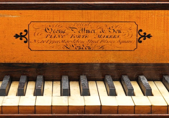Square piano, c. 1830, George Dettmer and Son, c. 1830, Bonhams, London, England, 2015, nameplate