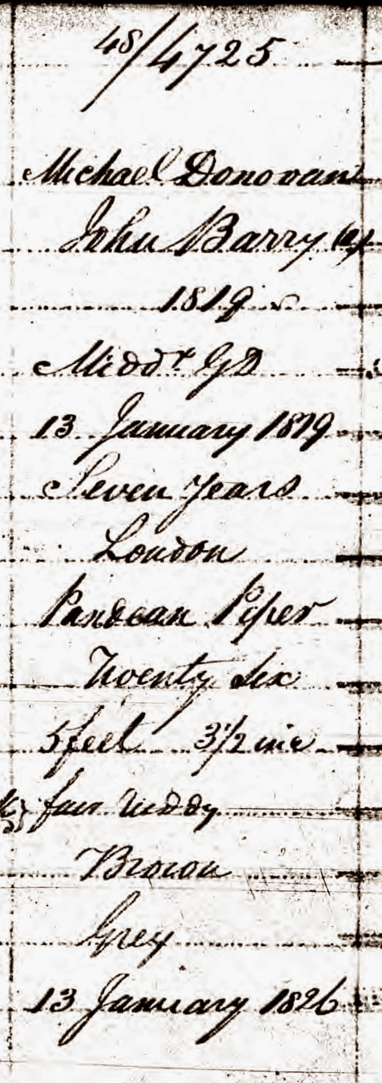 Michael Donovan, Certificate of freedom, 13 January 1826