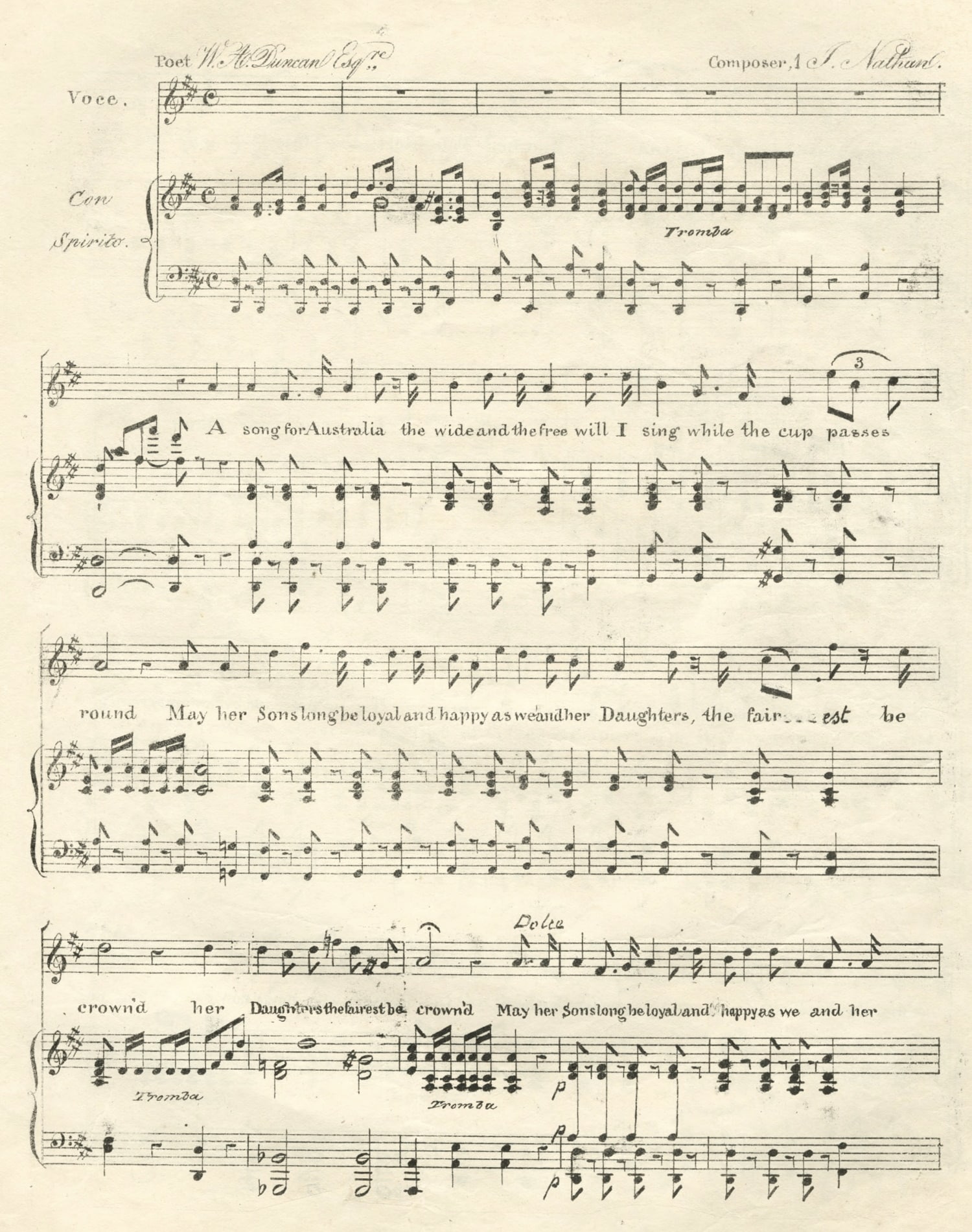 Australia the wide and the free; words by W. A. Duncan, music by Isaac Nathan, December 1842