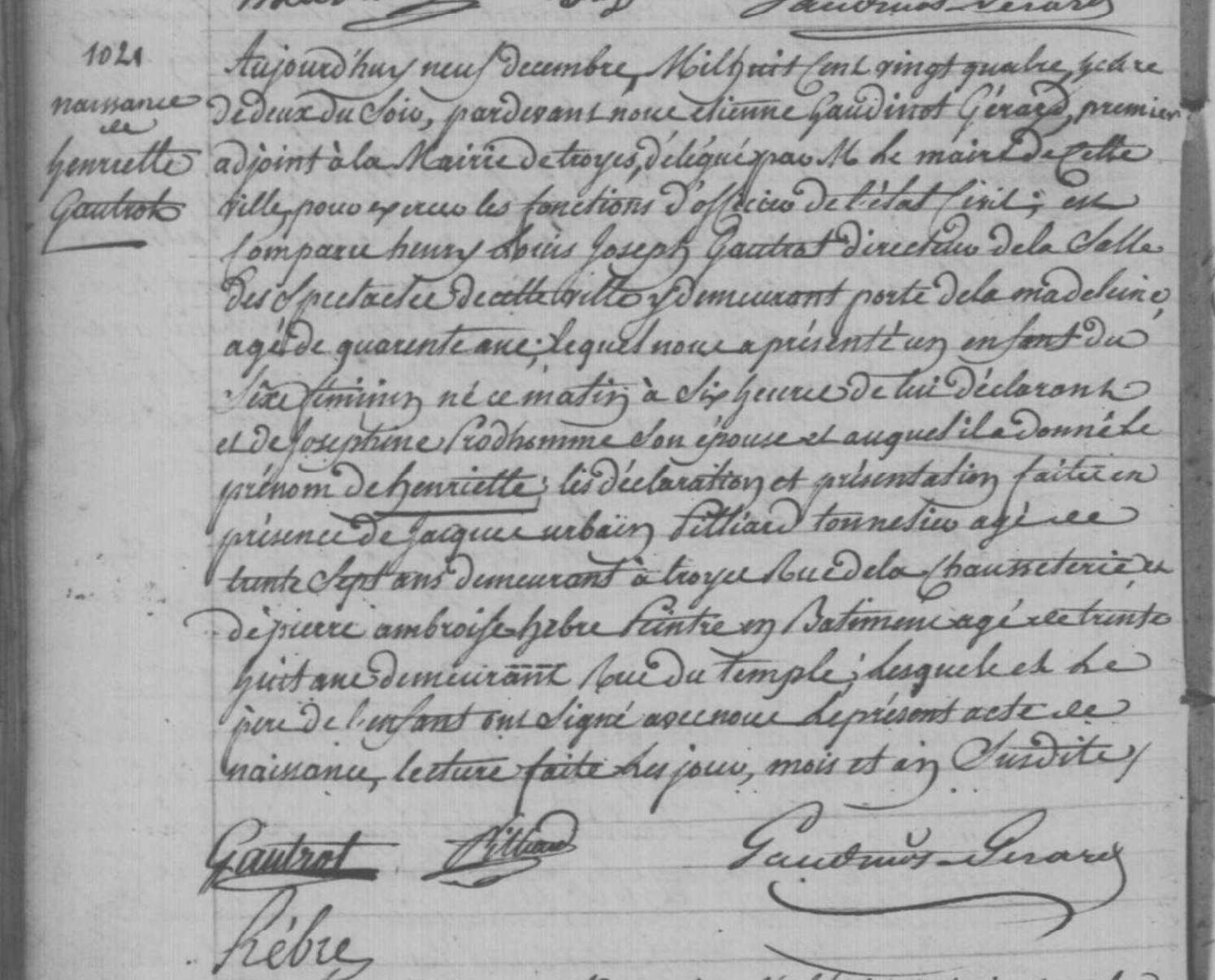 Birth of Henriette Gautrot, 1824