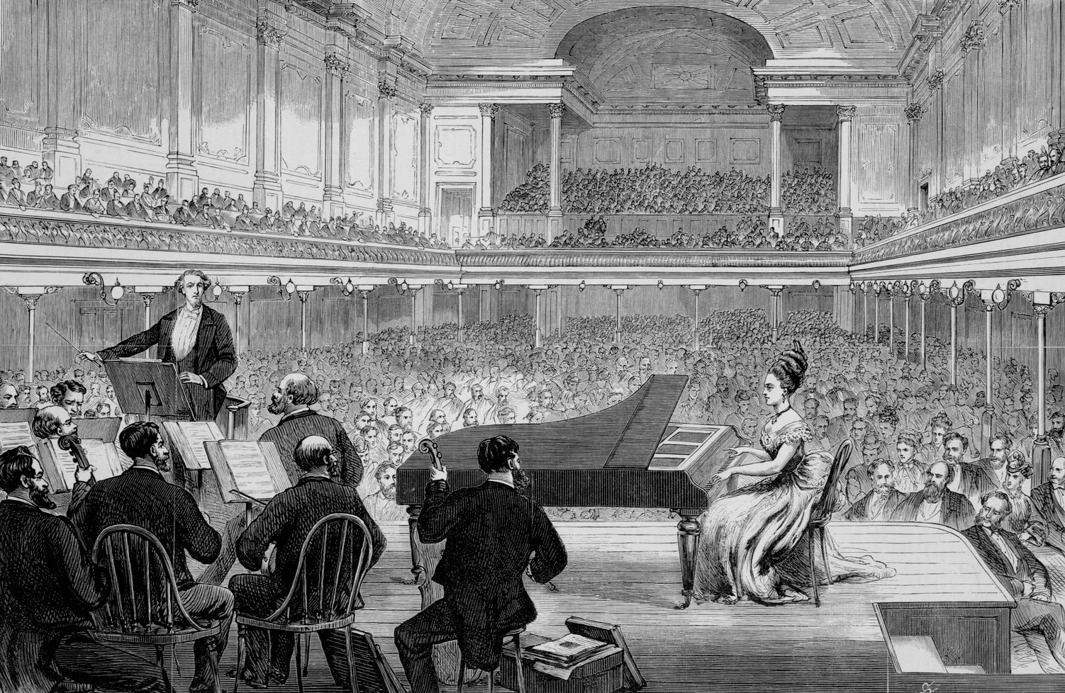 Madame Arabella Goddard's hospital concert at the Melbourne Town Hall (October 1874, Samuel Calvert, engraver)