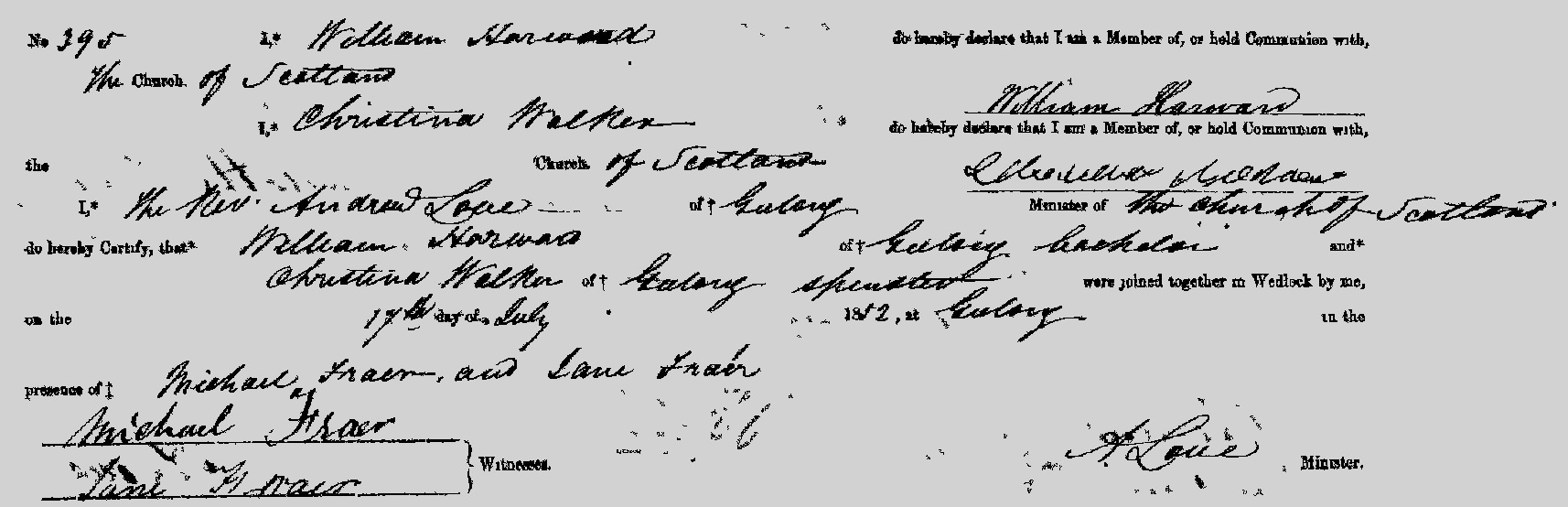 Harward marriage, Geelong, VIC, 17 July 1852