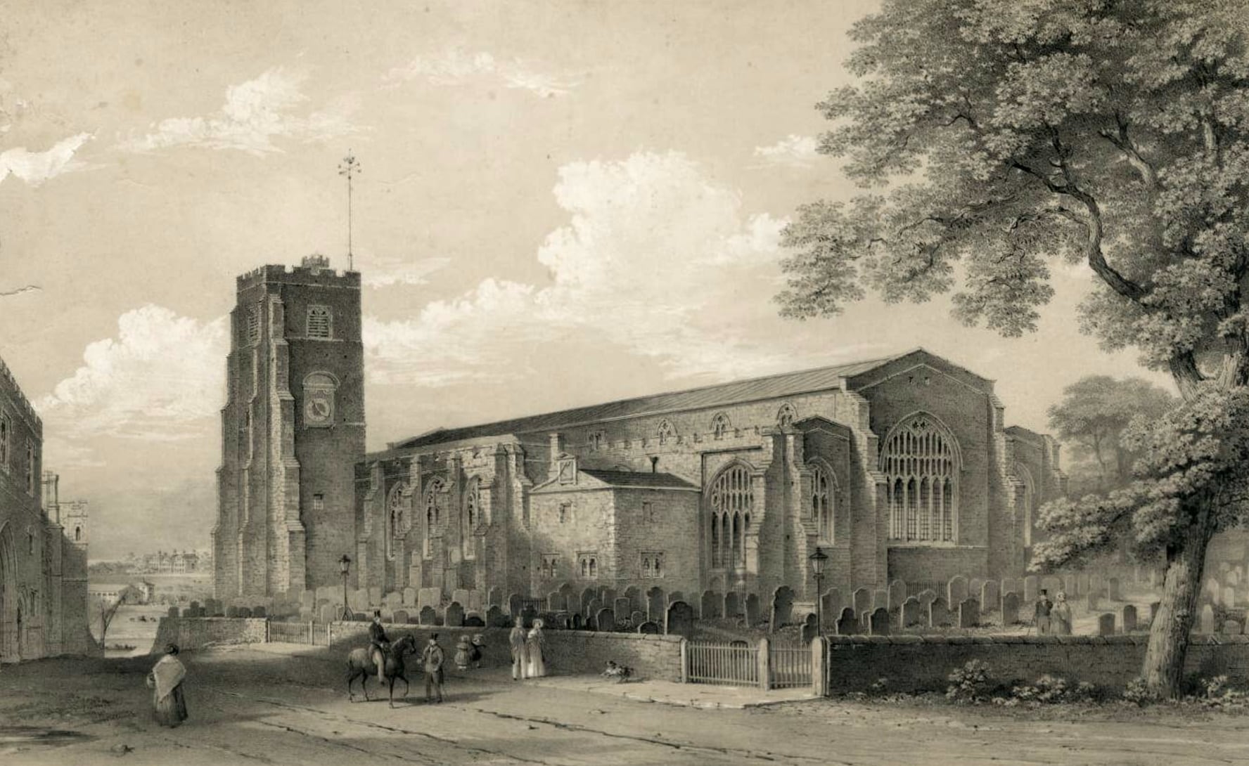 All Saints' church, Maidstone, c. 1840s (Drawn on Stone by Henry Burn)