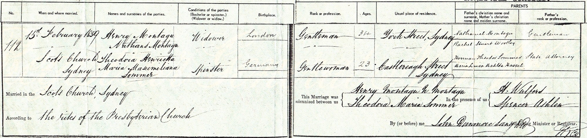 Monatgu marriage, 15 February 1859