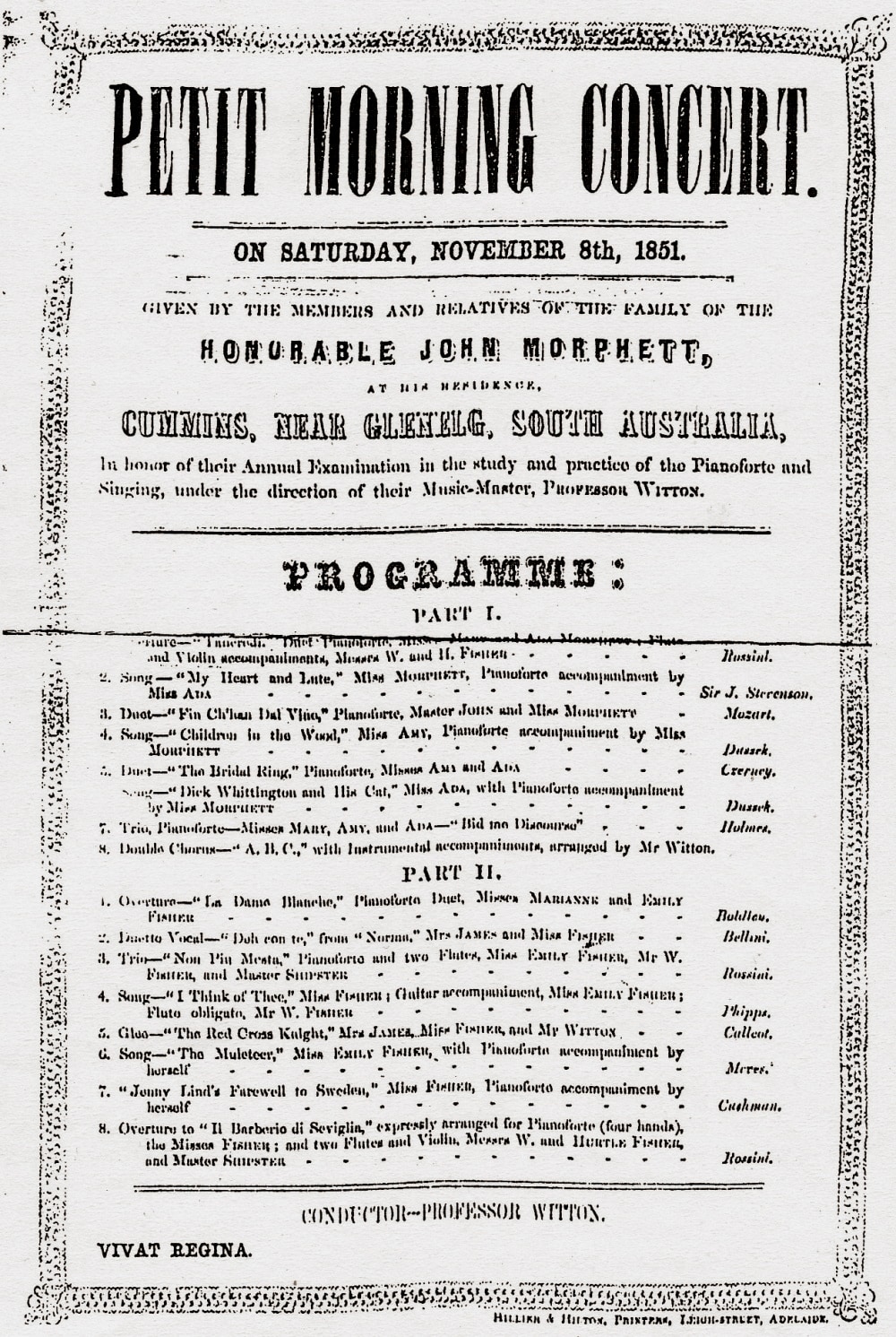 Morphett family concert, SA, 8 November 1851