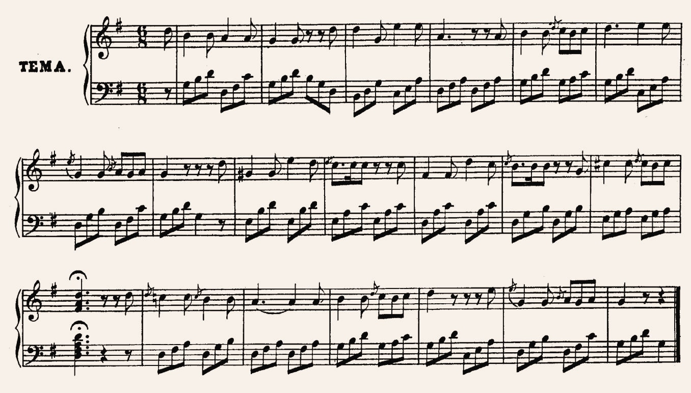 Nel cor piu non mi sento [Paisiello]; theme of Beethoven's 6 variations