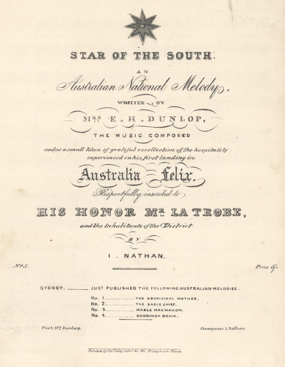 Star of the south (Dunlop and Nathan 1842), cover; National Library of Australia
