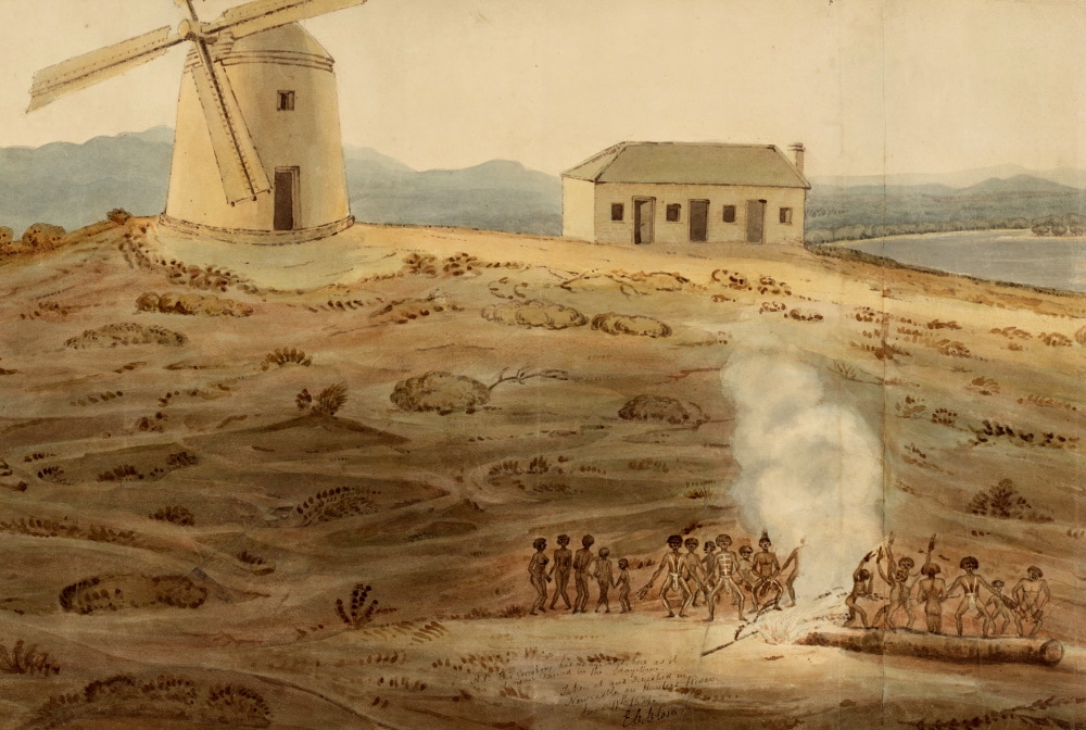 Panorama of Newcastle (detail); attr. Edward Charles Close, 1821; State Library of New South Wales