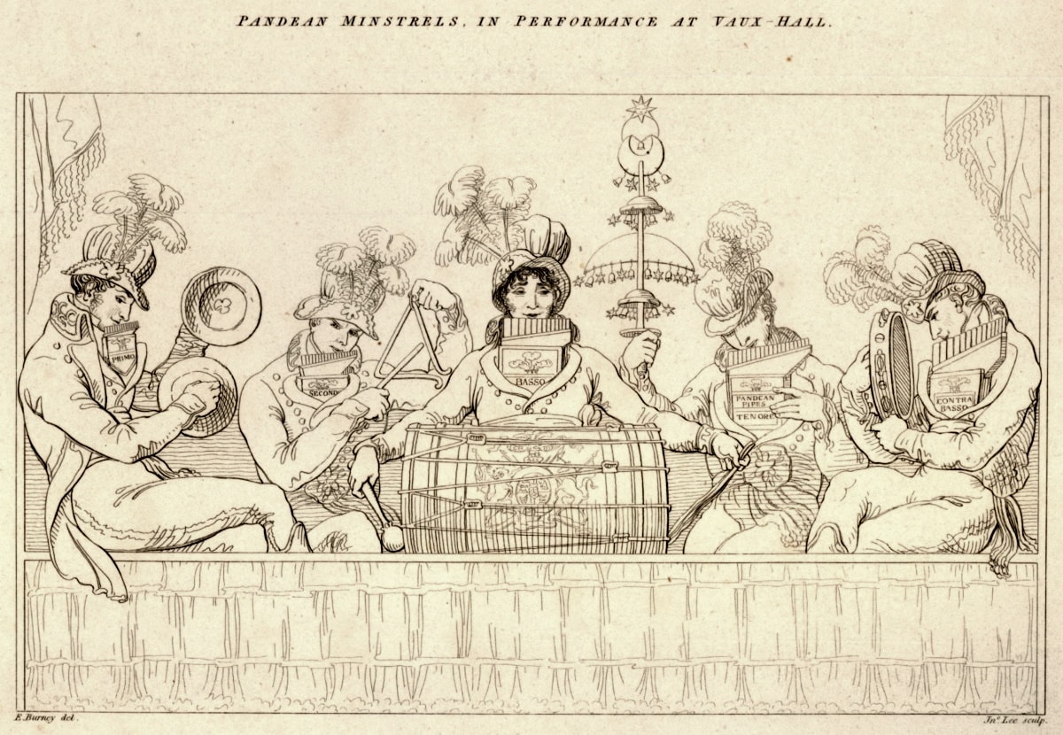Pandean Minstrels at Vauxhall Gardens, London, c. 1802-4; Edward Francis Burney (artist)