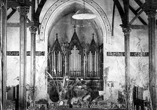 Independent church (Congregational), Malvern Road, Prahran, Harvest Festival, c. 1900, with 1862 Frederick Nicholson organ (OHTA)