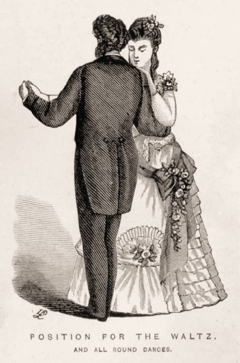 Position for the waltz and all round dances, from Roberts' manual of fashionable dancing (Melbourne, 1875), 54