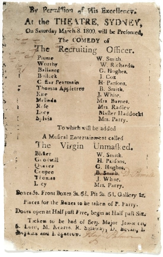Sydney playbill, 8 March 1800 (SL-NSW)